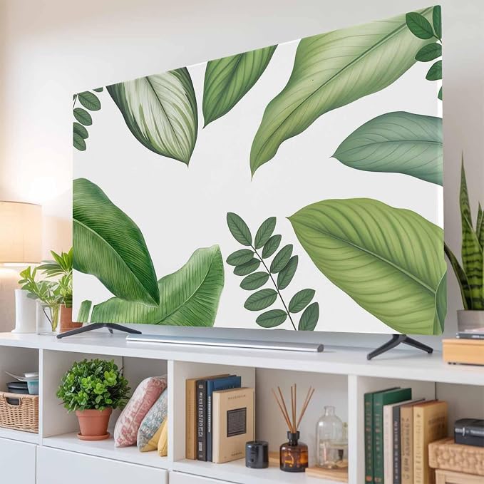 Rustic Green Leaf Indoor TV Cover, Elastic TV Screen Protector Watercolor - Image 6