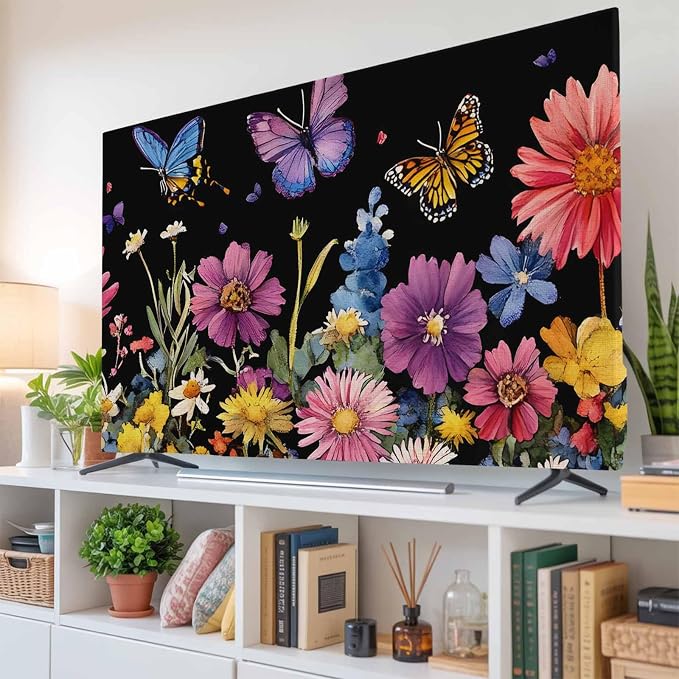 Watercolor Flowers Butterfly Countryside Plant Indoor TV Cover, Elastic TV - Image 6