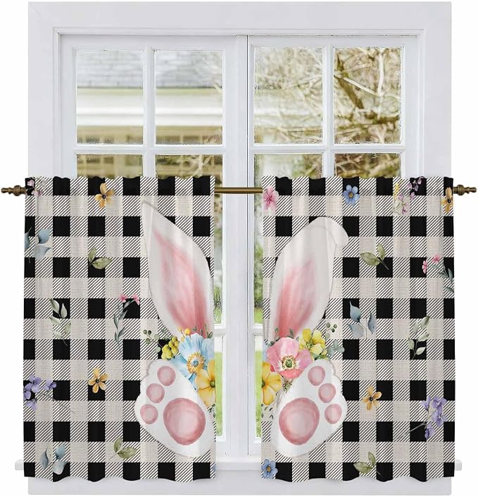 Easter Kitchen Curtains 45 Inch Long 2 Panel Set, Rod Pocket Window Treatment - Image 2