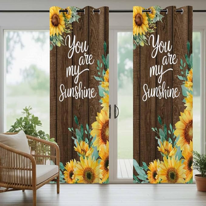 Summer Outdoor Curtains for Patio Sunflowers Eucalyptus Leaves Wood Waterproof - Image 6