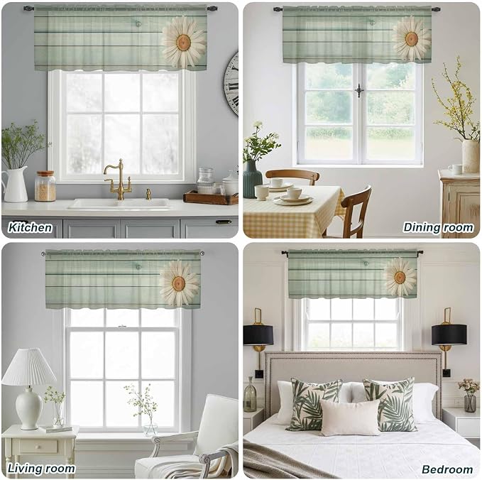 Daisy Flower Sheer Valances for Windows 42"x18", Light Filtering Kitchen - Image 5