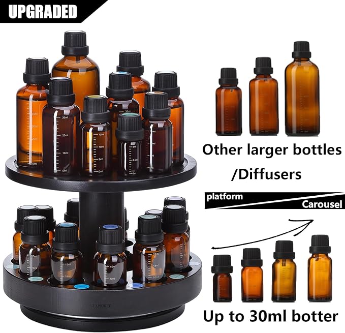 TJ.MOREE Bamboo Essential Oil Organizer 2-Tier Carousel Holder, Fits 5 ml to 30 - Image 2