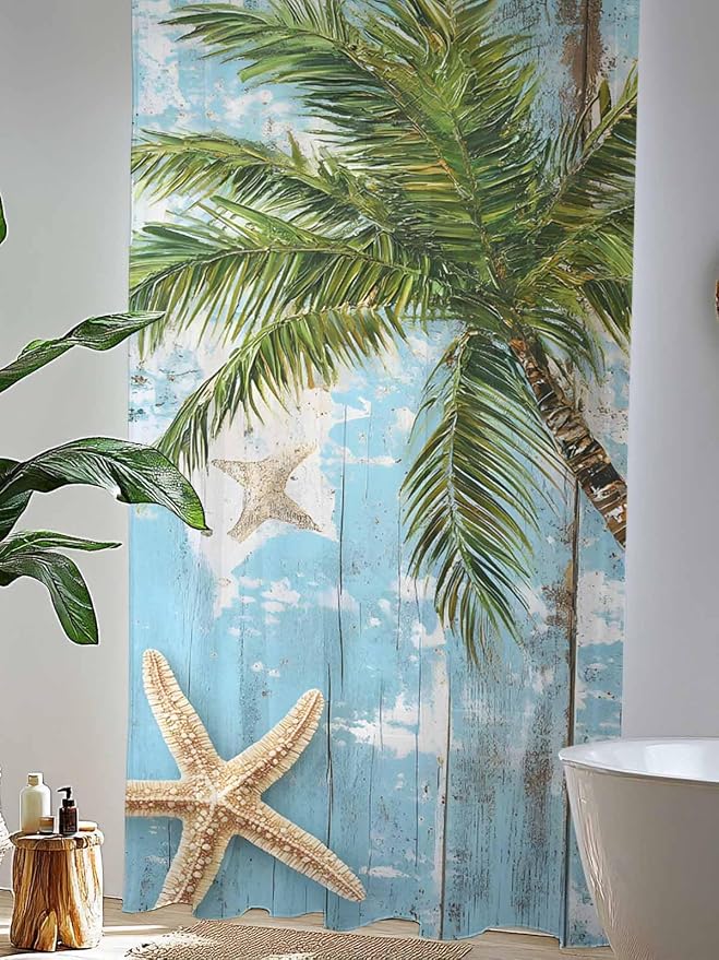 Sheer Curtains 108 Inches Long, Coastal Beach Blue Semi Sheer Curtains Light - Image 4