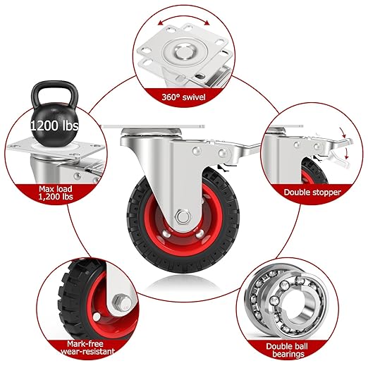 4" Swivel Caster Wheels with Safety Dual Locking and Rubber Tire Wheels - Image 4