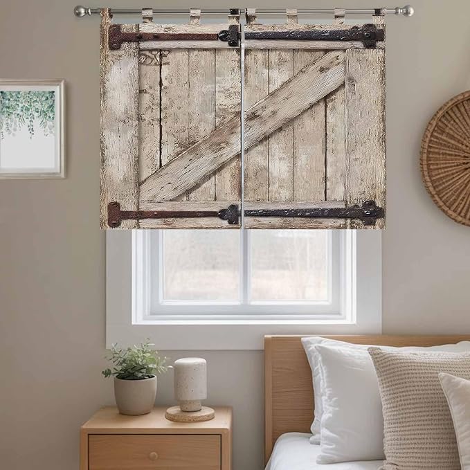 Farmhouse Wood Grain Bedroom Curtains 63 Inch Length, Window Curtains Tab Top - Image 9