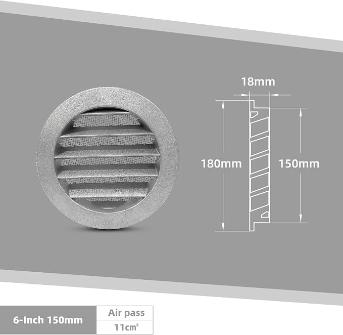 FRESH SPEED 6 inch Grey Round Metal Air Vent - Image 5