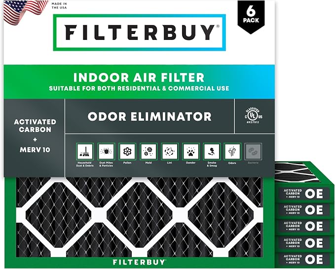 Filterbuy 10x10x1 Air Filter MERV 10 Odor & Allergy Defense by Filterbuy