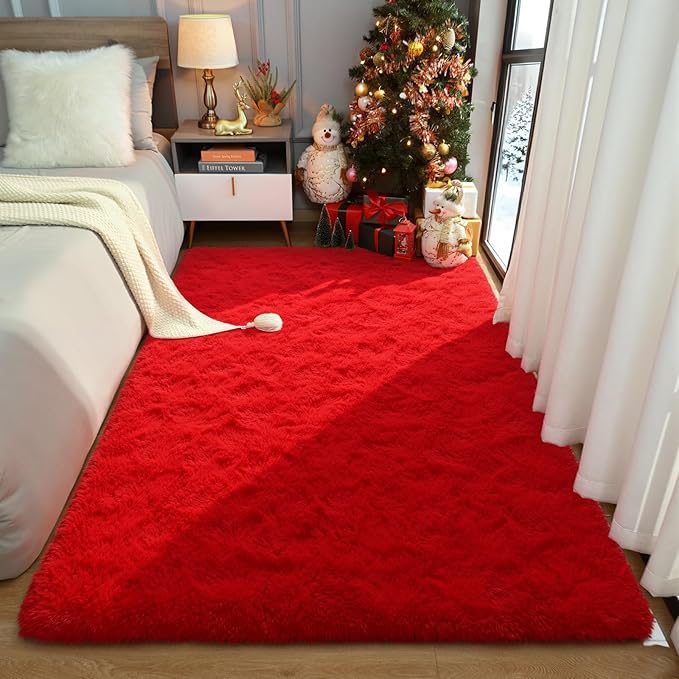Amearea Premium Soft Fluffy Rug Modern Shag Carpet, 8x10 Feet, Fuzzy Shaggy Rugs for Bedroom Living Room Teen Apartment Decor, Comfortable Indoor Furry Dorm Carpets, Red