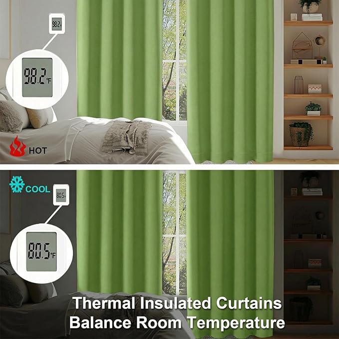 Simplebrand Ava Lime Blackout Curtains for Bedroom 72 Inch Length 2 Panels Set, Privacy Thermal Insulated Rod Pocket Door Window Curtains for Patio French Door Front Door, W40 x L72 Inch