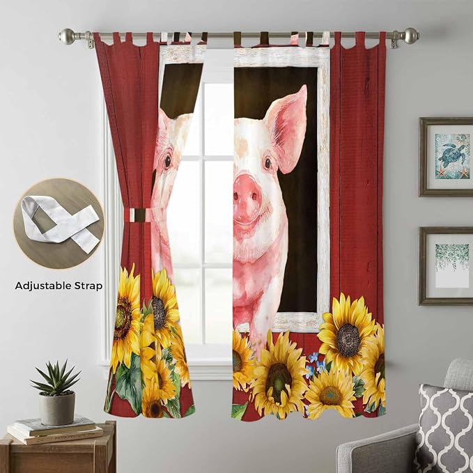 Pigs Sunflowers Living Room Curtains 96 Inch Length, Window Curtains Tab Top - Image 5