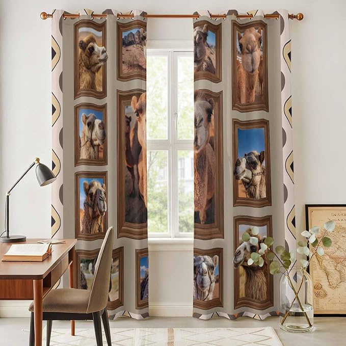 2 Panel Kitchen Cafe Curtains, Desert Camels Sunlight Filtering Nature Air - Image 4