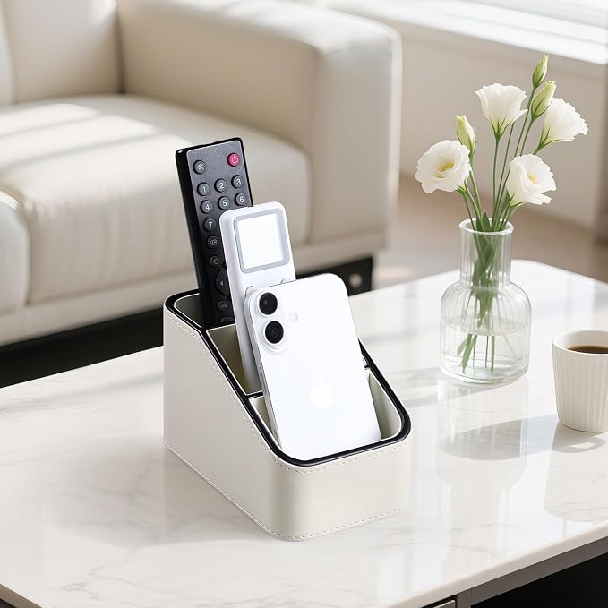 PU Leather Remote Control Holder, Small Desk Organizer Office Supply Bedside - Image 8