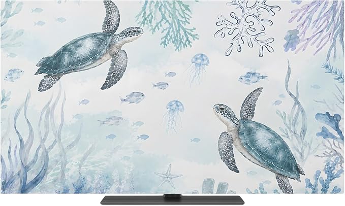 Summer Sea Turtle Fish Coral Indoor TV Cover, Elastic TV Screen Protector by Unknown