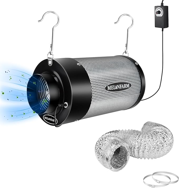Air Filtration Kit 4", Built-in 14cm Fan Low Nois Carbon Filter by MELONFARM