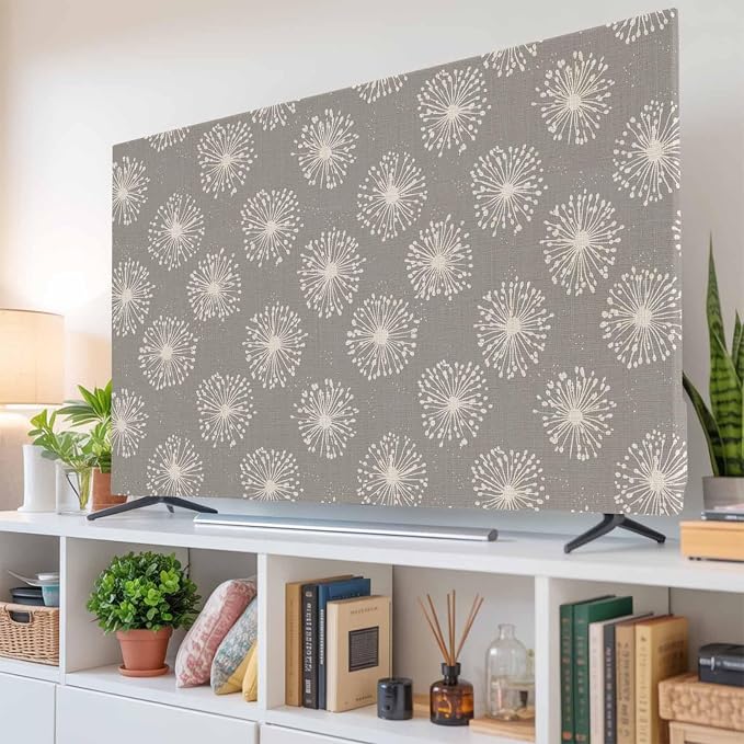 Abstract Dandelion on Grey Indoor TV Cover, Elastic TV Screen Protector Vintage - Image 6