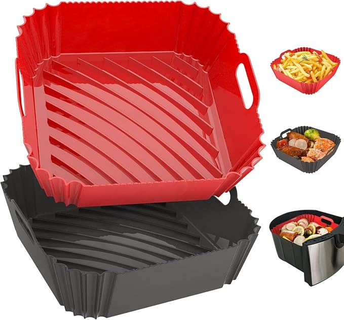 2 Pack Silicone Air Fryer Liners Reusable, 7.1 Inch Airfryer Liners 4-7 QT by SeropyDirect