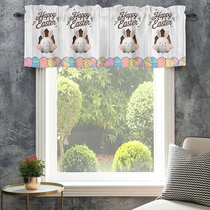 Grey Easter Curtain Valances for Windows, Kitchen Valance Window Treatment - Image 4