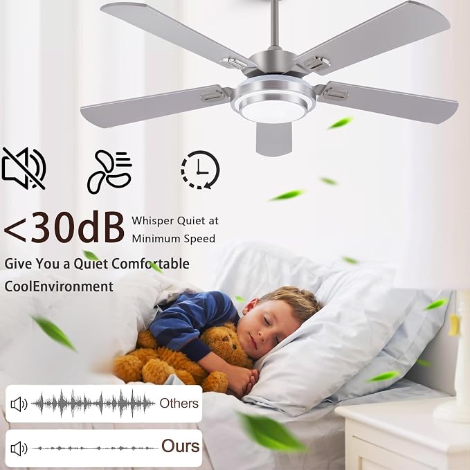 QUTWOB 52" Brushed Nickel Ceiling Fans, Farmhouse 5 Blades Ceiling Fans - Image 2