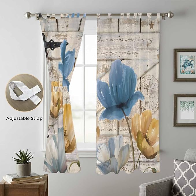 Blue Yellow Tulips Living Room Curtains 96 Inch Length, Window Curtains Tab Top - Image 5