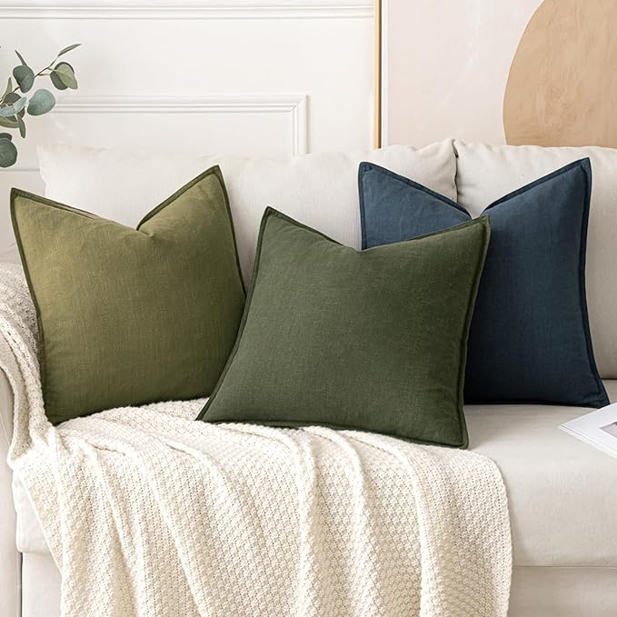 MIULEE Decorative Linen Euro Sham Pillow Covers 28x28 Inch Dark Olive Green Boho Farmhouse Neutral Spring Couch Throw Pillows for Bed Pack of 2 Accent Modern Pillowcase Sofa Livingroom Home Decor