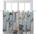 Blue Grey Wooden Kitchen Curtains 45 Inch Length, Short Cafe Window Curtains by Unknown