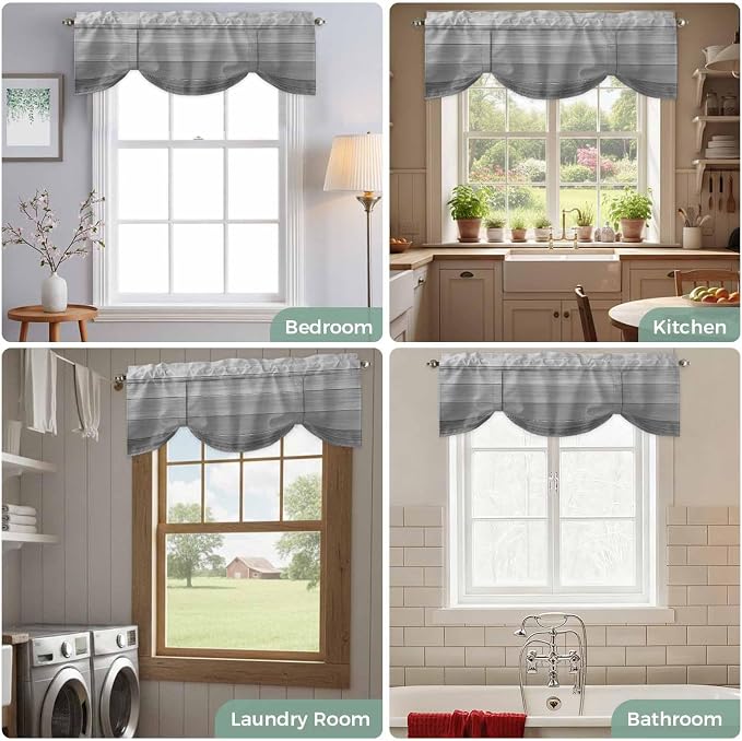 Grey Ombre Wooden Tie Up Valance Curtains - Image 8