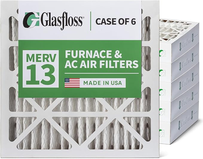 Glasfloss 20x20x4 MERV 13 AC & Furnace 4" Depth Air Filters. Case of 6. Actual by Glasfloss