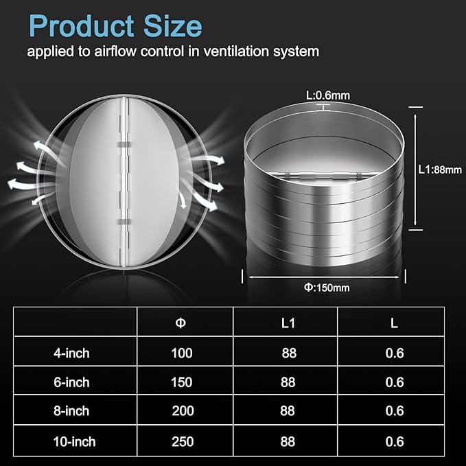 Hon&Guan 6 Inch Backdraft Damper, One-Way Airflow Duct Damper 6 Inch Ducting - Image 7