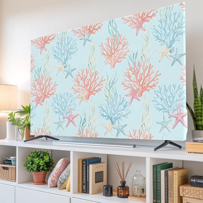 Watercolor Ocean Starfish Coral Indoor TV Cover, Elastic TV Screen Protector by Unknown
