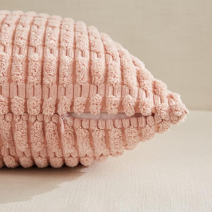 Fancy Homi 4 Packs Boho Pink Decorative Throw Pillow Covers 16x24 Inch for Living Room Couch Bed Sofa, Rustic Modern Farmhouse Home Decor, Soft Plush Corduroy Cute Square Cushion Case 40x60 cm