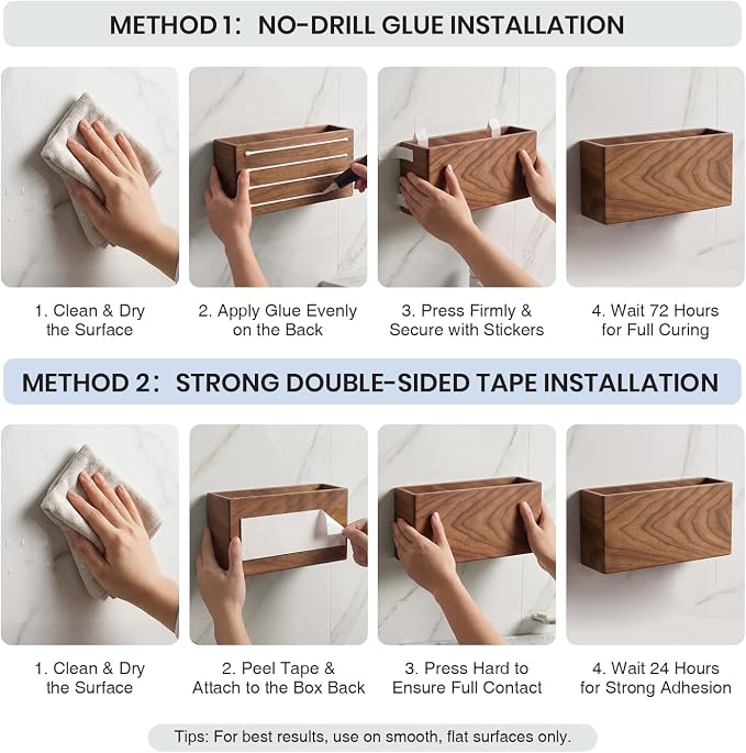 Remote Holder Hole-Free, Self-Adhesive Storage Wooden Box Large | Wall Mounted - Image 7