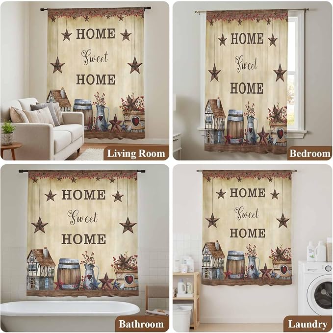 Farm Sheer Curtains 96 Inch Length American Country Barn Star Vintage Berry - Image 7