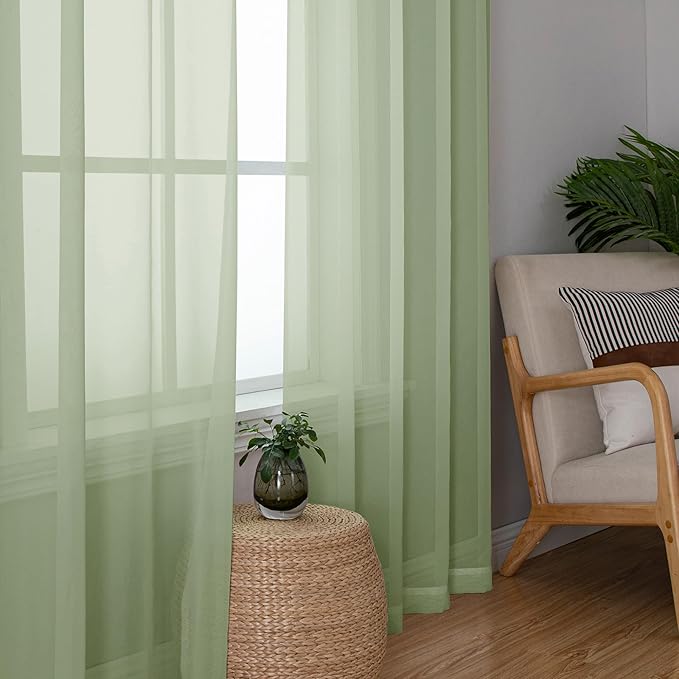 OWENIE Sheer Curtains 78 inches Long 2 Panels Set for Bedroom Living Room, Soft Solid Living Room Rod Pocket Light Filtering Curtains, 2 Pcs Each 42“ W x 78" L, Light Green