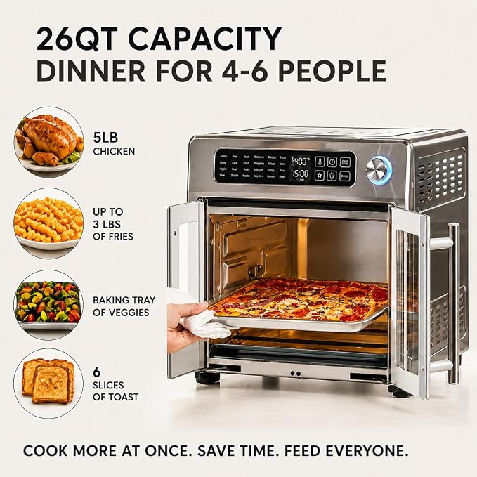 Emeril Lagasse Extra Large French Door Air Fryer Toaster Oven Combo, 24 Cooking - Image 5