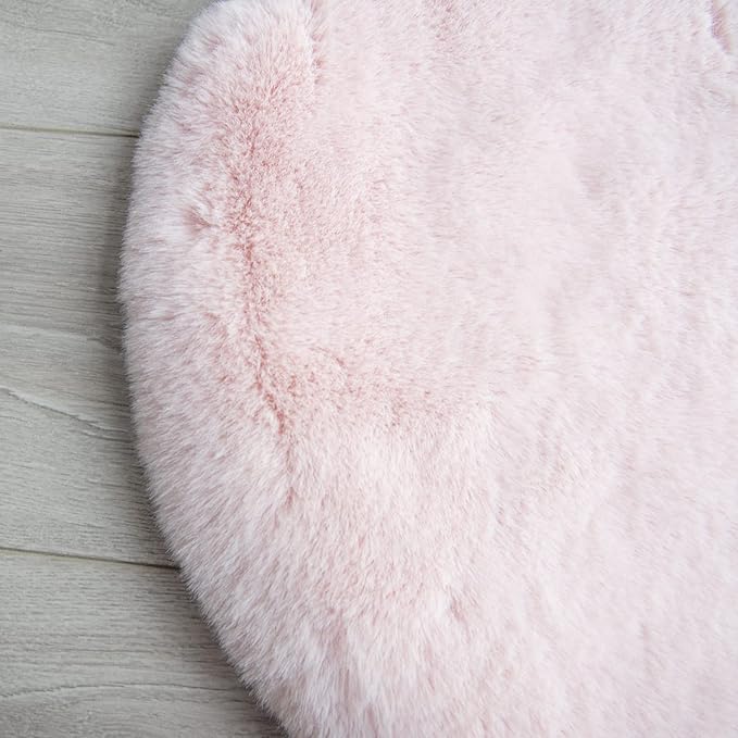ORINOVA Pink Plush Washable Fluffy Fur Rugs for Living Room Shag Faux Rabbit Fuzzy Fur Area Rugs for Bedroom 2x6 Rug Oblong Nursery Rug