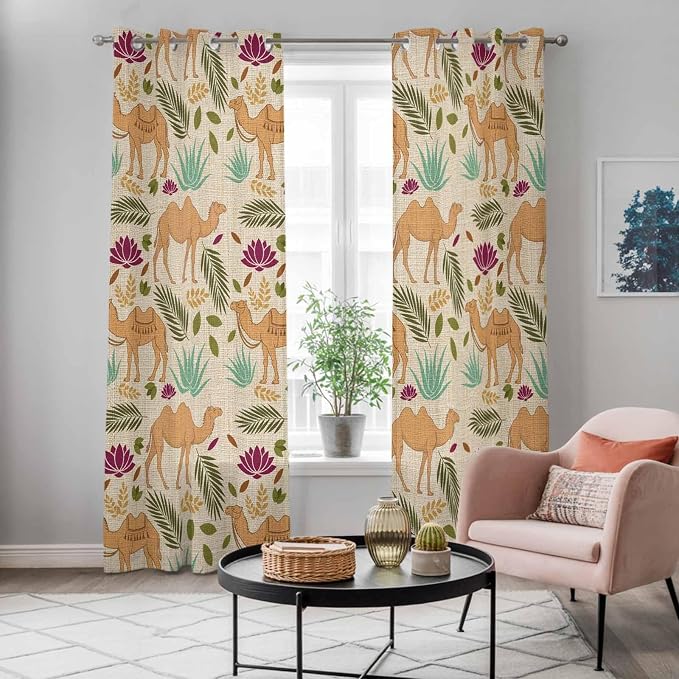 2 Panel Kitchen Cafe Curtains, Desert Camels Sunlight Filtering Nature Air - Image 5