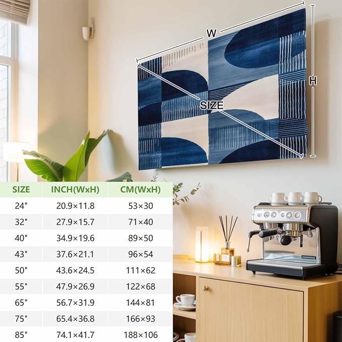 Dark Blue Color Blocks Indoor TV Cover, Elastic TV Screen Protector Abstract - Image 3