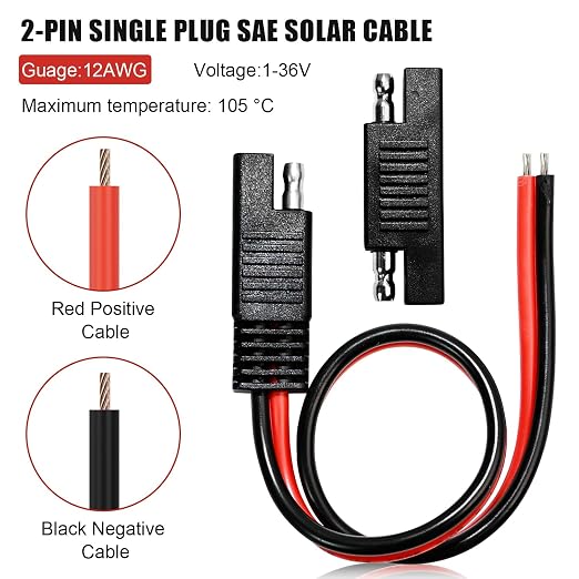 12Inch2Pcs 12Gauge 2Pin Polarized SAE Quick-Disconnect Wire Harness | 12Gauge - Image 3