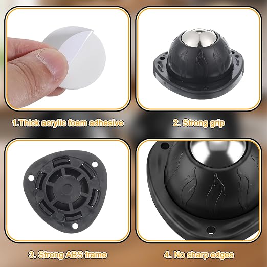 4 Pack Black Stainless Steel Self Adhesive Caster Wheels | 60 Lbs Load Capacity - Image 3