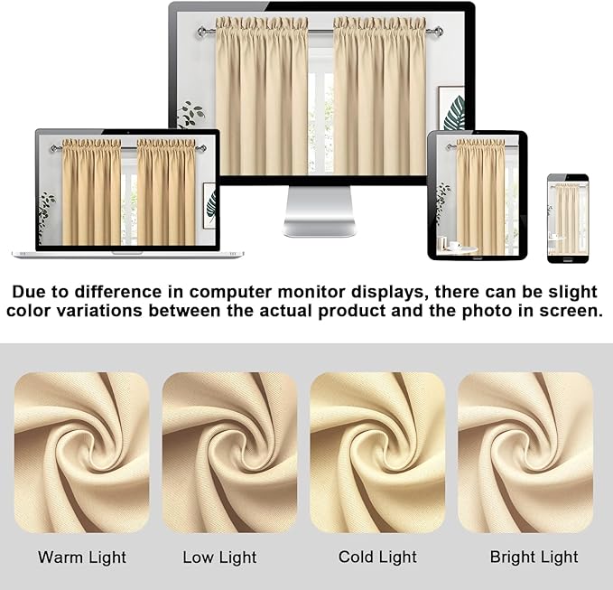 DWCN Blackout Curtains Room Darkening Thermal Insulated Bedroom Curtains Window Curtain Panels, 42 x 84 inches Long, Set of 2 Beige Rod Pocket Drapes