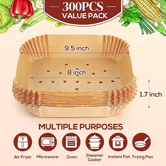 BYKITCHEN 300PCS Perforated Air Fryer Disposable Paper Liners - Image 2