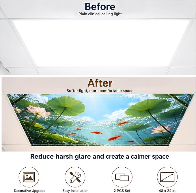 2 Pack Underwater Goldfish Decorative Ceiling Light Covers, Magnetic 4x2 Ft - Image 5