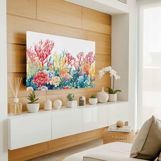 Summer Ocean Coral Watercolor Indoor TV Cover, Elastic TV Screen Protector - Image 2
