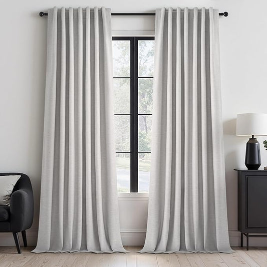 Topfinel 95 Inches Length Custom Blackout Linen Curtains Back Tab Pinch Pleated Noise Cancelling Curtains with Pin Hooks for Traverse Burlap Viral Drapes 2 Panels for Living Room Bedroom Grey