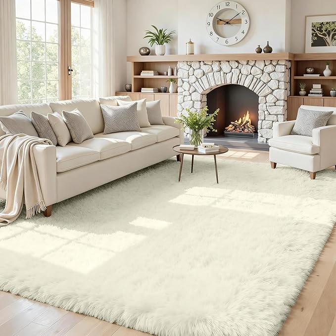 5x7 Area Rugs for Living Room Rug: Soft Fluffy Shag Cream White Rugs for Bedroom, Non-Slip Large Fuzzy Plush Rug Indoor Floor Carpet for Nursery Kids Boys Girl Room, Dorms, Playroom, Modern Home Decor