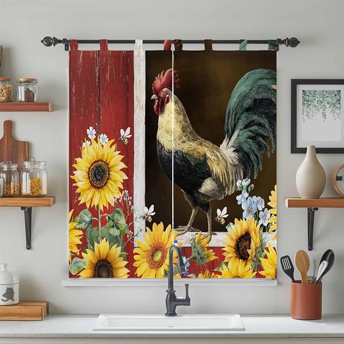 Chicken Sunflowers Living Room Curtains 84 Inch Length, Window Curtains Tab Top - Image 3