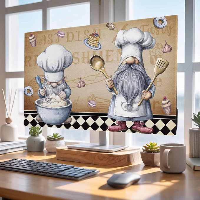 Retro Dessert Chef Art Indoor TV Cover, Elastic TV Screen Protector Black and - Image 4