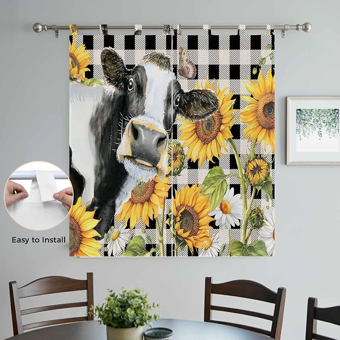 Retro Sunflowers Living Room Curtains 84 Inch Length, Window Curtains Tab Top - Image 4