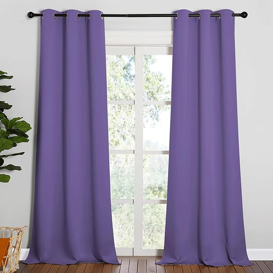 NICETOWN Patio Glass Door Blackout Curtains for Bedroom/Living Room, Privacy Panel Drapes for Dining Room and Guest Room (Lilac Purple, 42 inches Wide x 90 inches Long, 1 Pair)