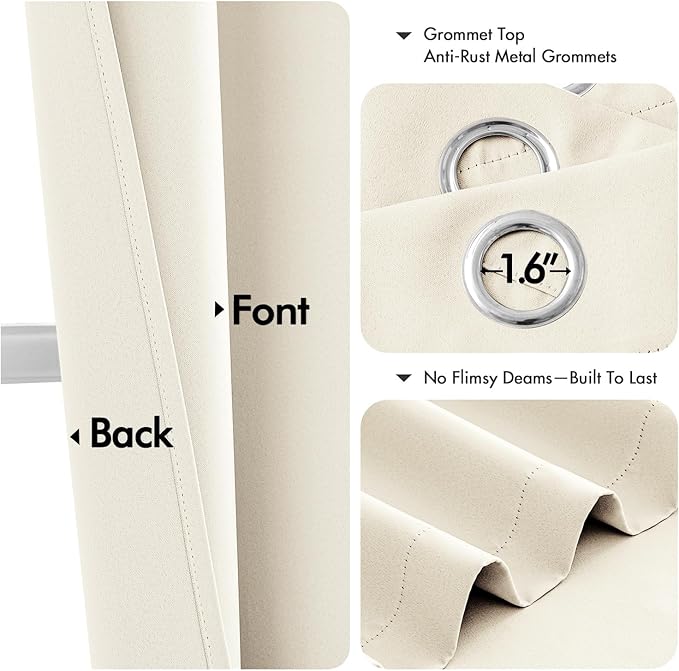 MIULEE Birch Blackout Curtains for Bedroom Living Room 84 Inches Long 2 Panels, Thermal Insulated Room Darkening Drapes Solid Grommet Noise Reduction Light Blocking Window Treatments 40x84 Inch